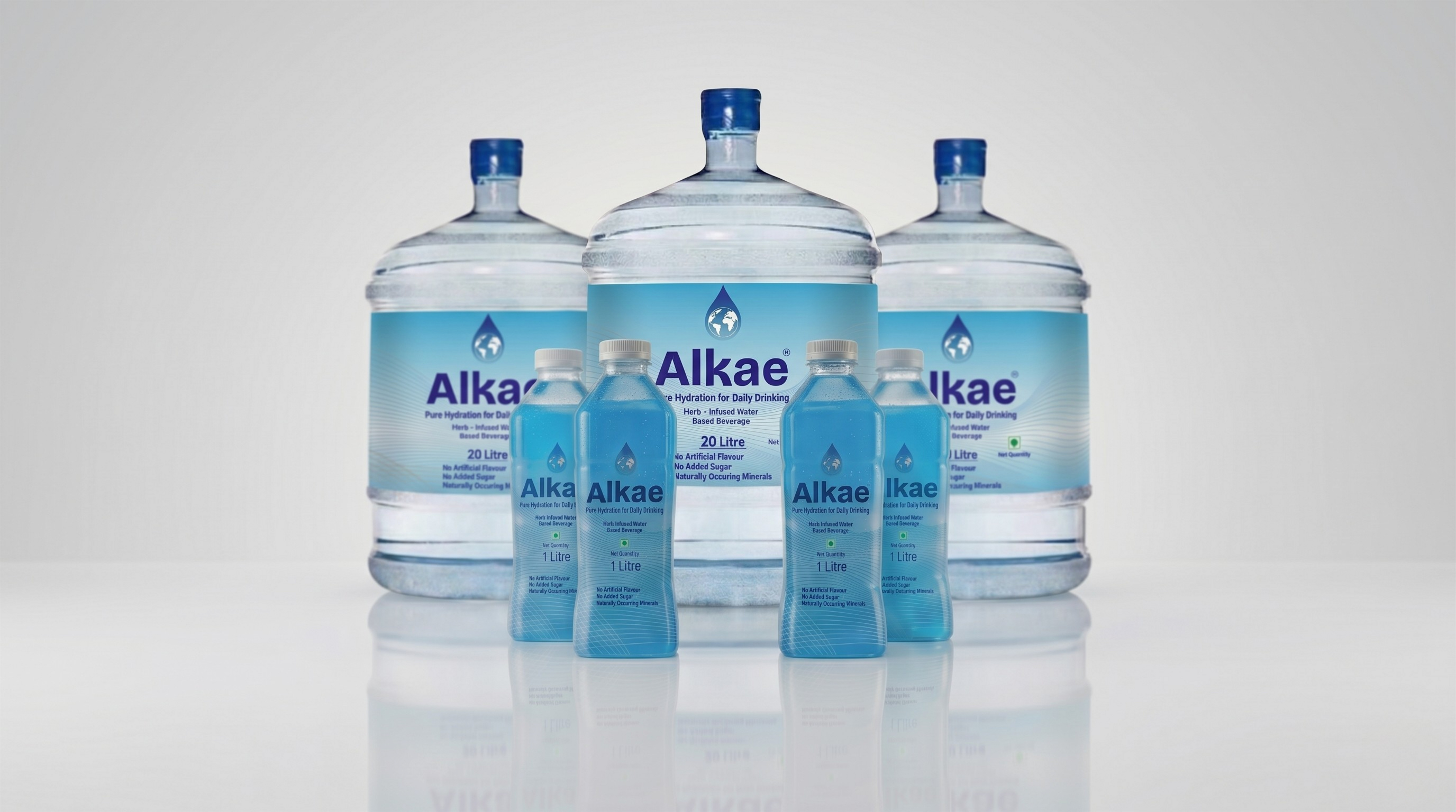 Alkae premium water bottles and jars lineup